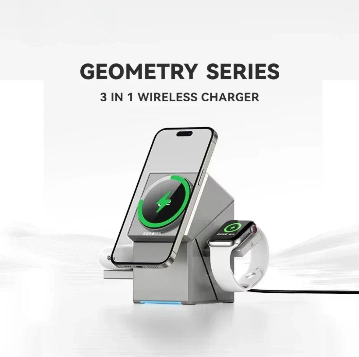 Încărcător Wireless 3 în 1 Rotativ – iPhone, Watch, AirPods