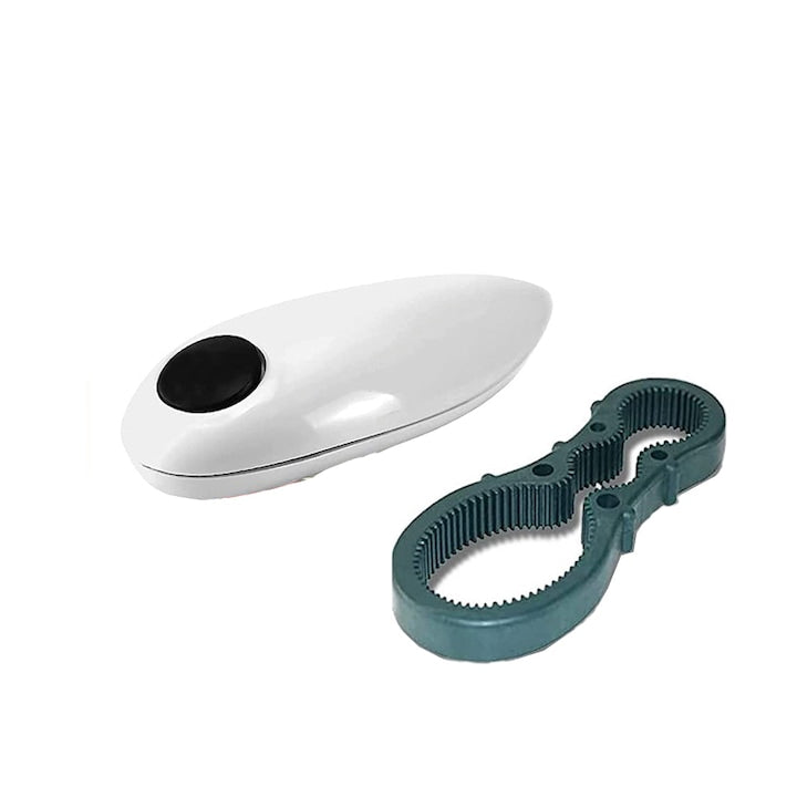 Desfăcător electric pentru conserve + cadou desfăcător universal din silicon pentru borcane și sticle