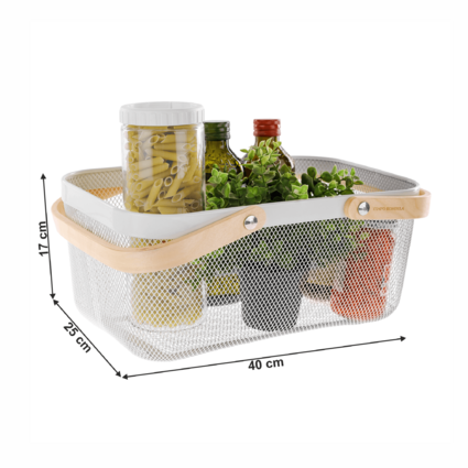 Coș de Depozitare din Plastic cu Mânere din Bambus – 40X18 cm