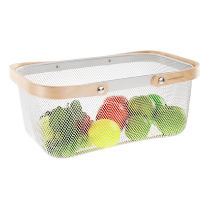 Coș de Depozitare din Plastic cu Mânere din Bambus – 40X18 cm