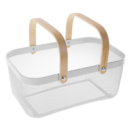 Coș de Depozitare din Plastic cu Mânere din Bambus – 40X18 cm