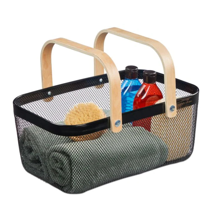 Coș de Depozitare din Plastic cu Mânere din Bambus – 40X18 cm