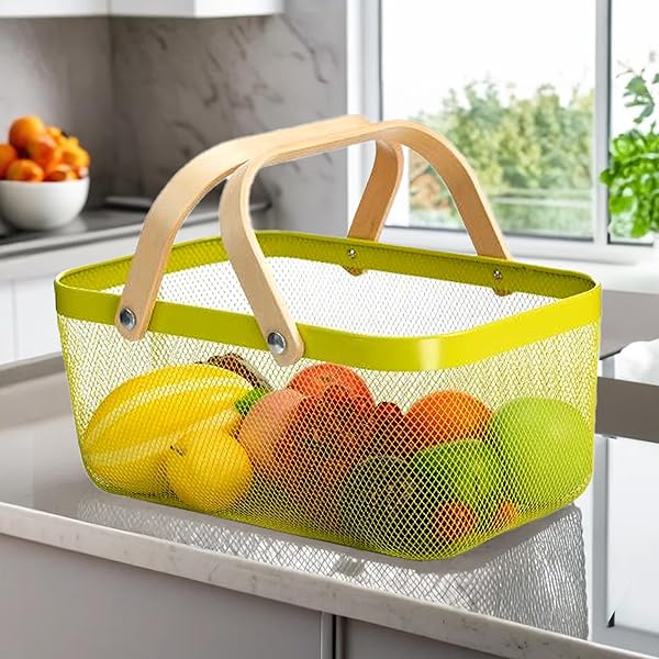 Coș de Depozitare din Plastic cu Mânere din Bambus – 40X18 cm