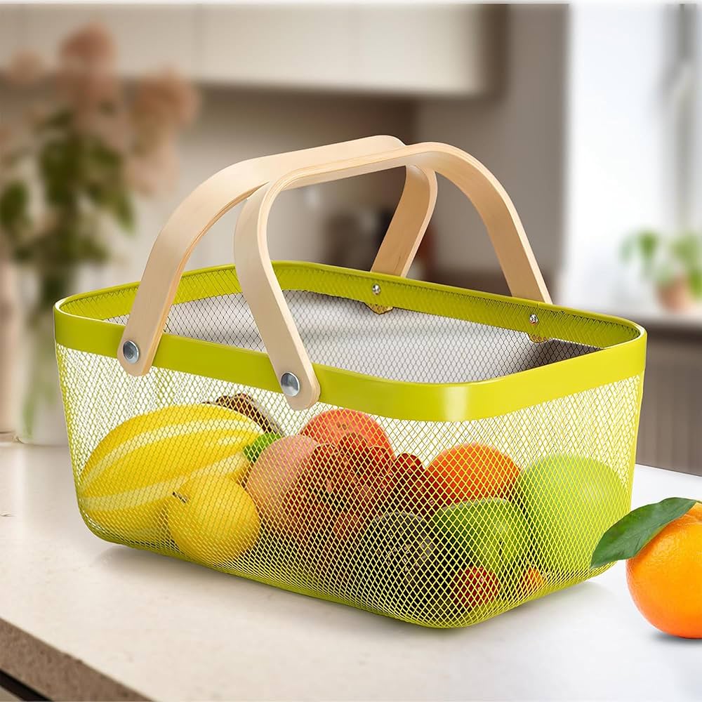 Coș de Depozitare din Plastic cu Mânere din Bambus – 40X18 cm