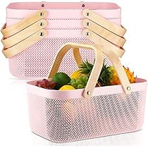 Coș de Depozitare din Plastic cu Mânere din Bambus – 40X18 cm