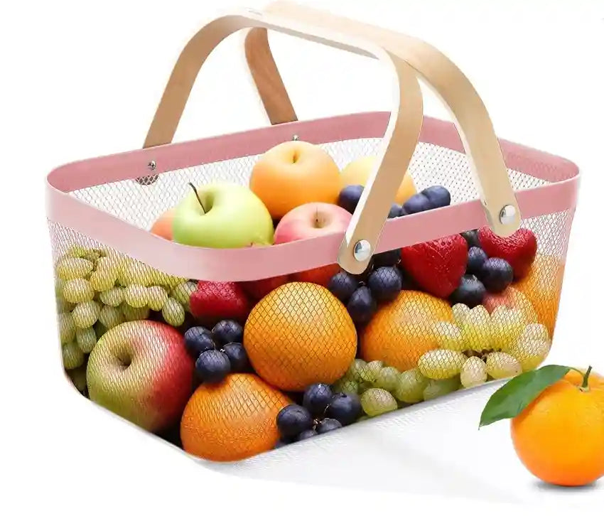 Coș de Depozitare din Plastic cu Mânere din Bambus – 40X18 cm