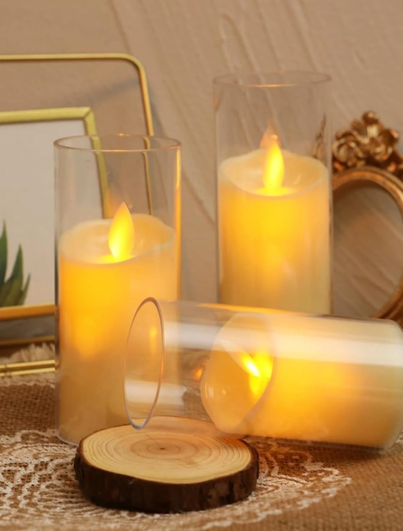Set 3 Lumanari elegante de tip Led cu 3 dimensiuni Efect de flacara reala