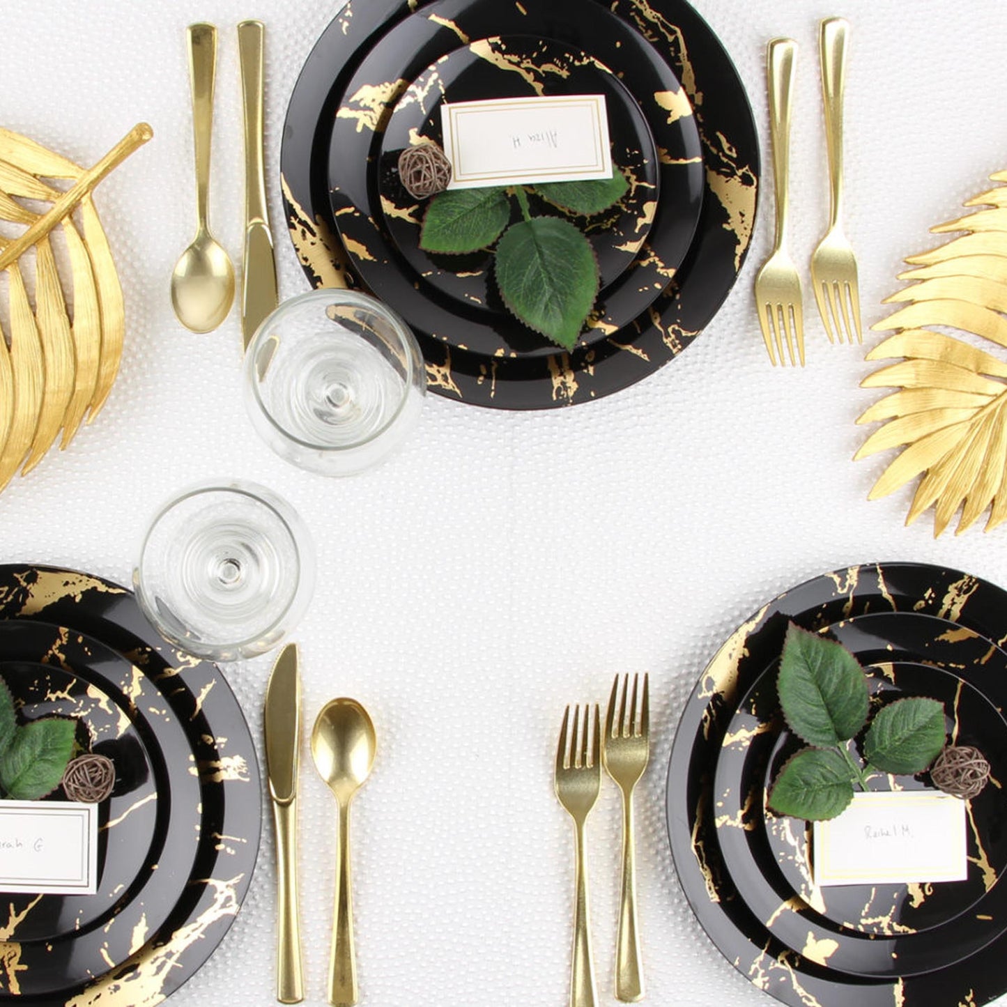 Set 25 de farfurii Negre cu aspect de marmura din plastic, reutilizabile - elegante 26cm