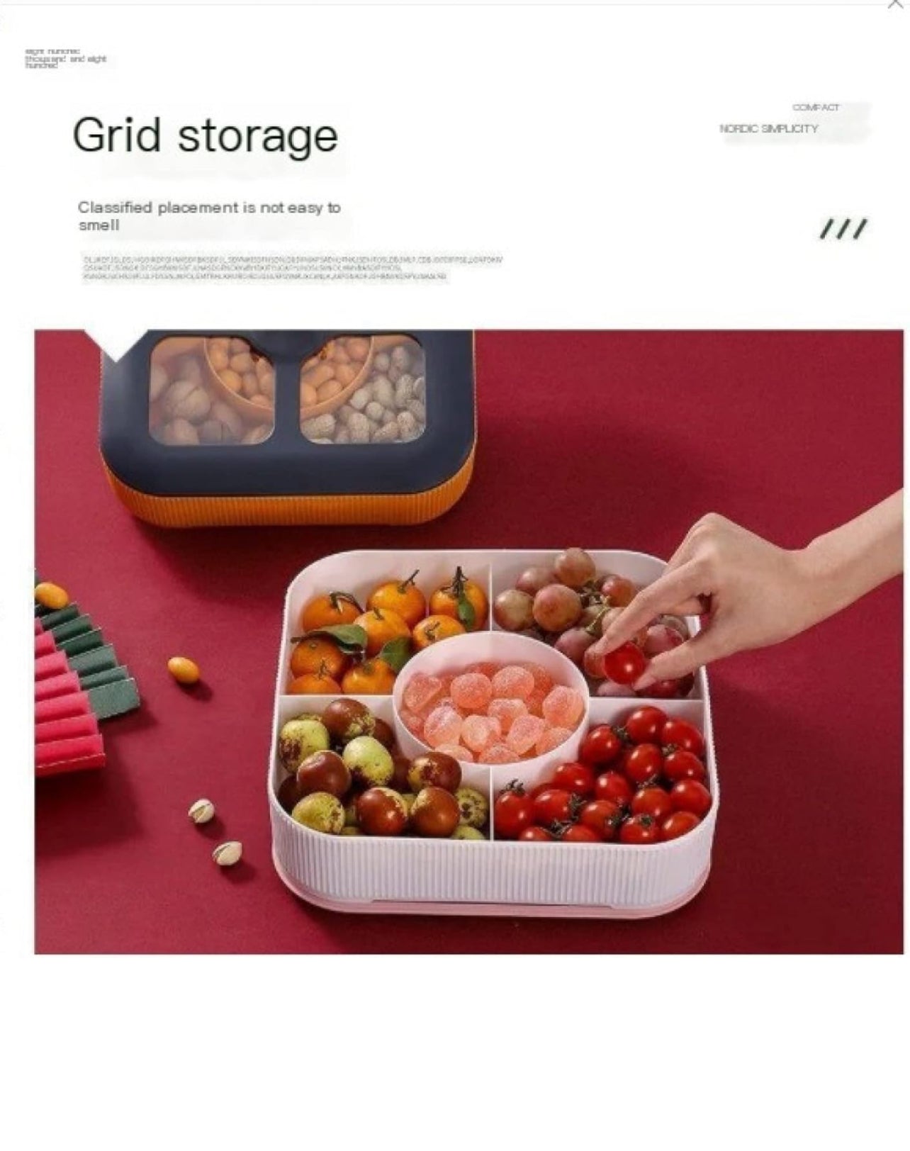 Tava pentru Snack-uri si Fructe Uscate cu 2 compartimente Galben si Alb