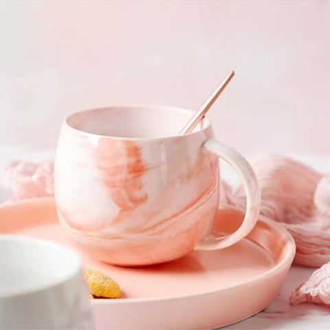 Cana Ceramica pentru Ceai - Cafea - cu efect de marmura Roz