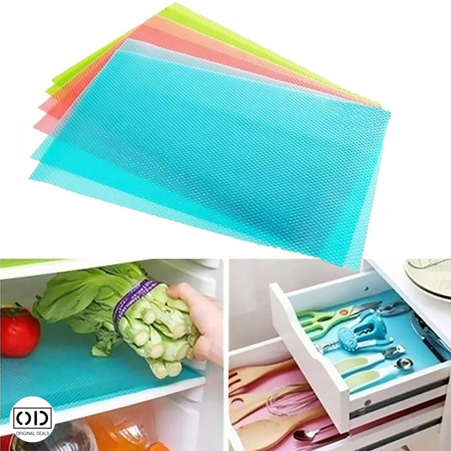 Set 4 covorase pentru frigider, lavabile 45x29cm, Multicolor Anti Mucegai, din PVC Antiderapant