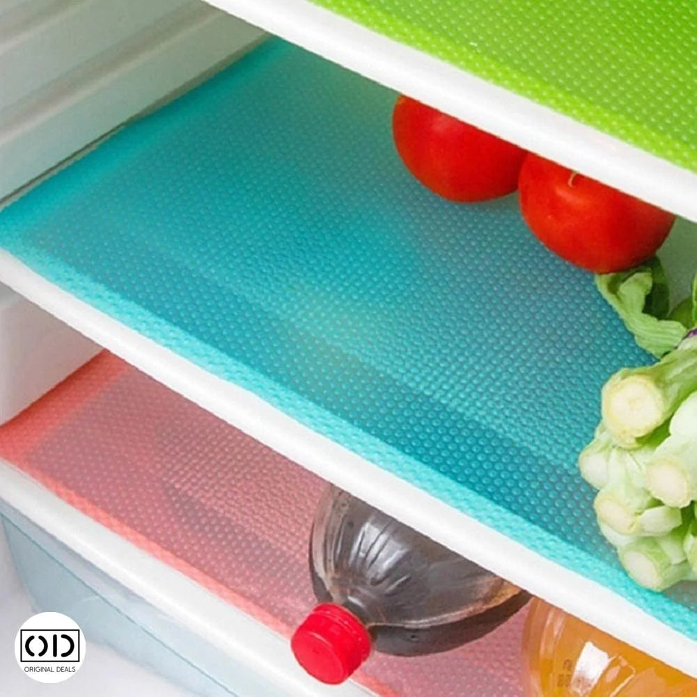 Set 4 covorase pentru frigider, lavabile 45x29cm, Multicolor Anti Mucegai, din PVC Antiderapant