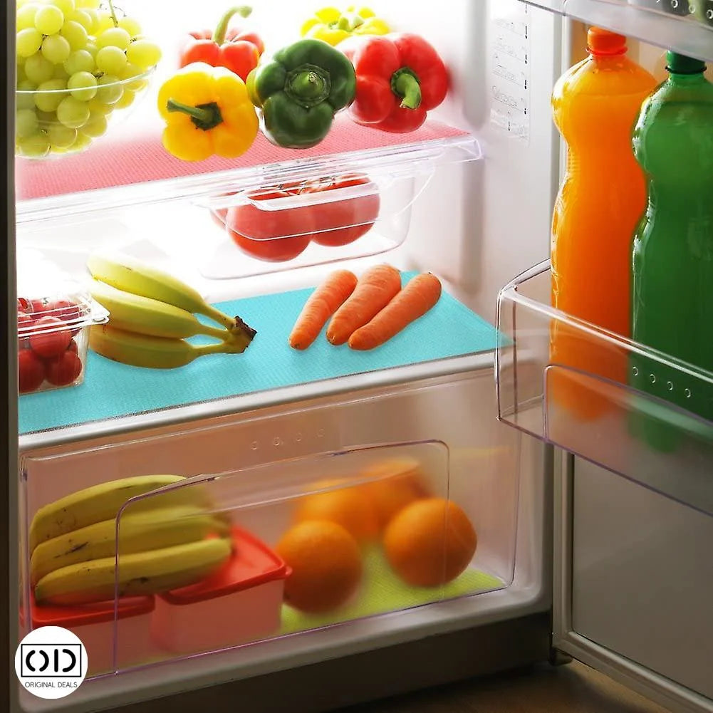 Set 4 covorase pentru frigider, lavabile 45x29cm, Multicolor Anti Mucegai, din PVC Antiderapant