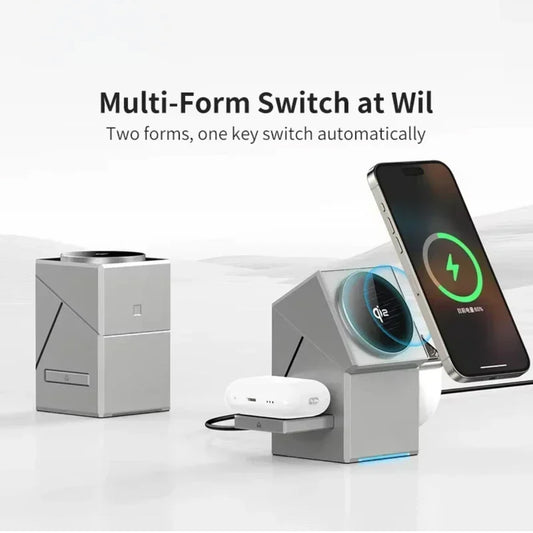 Încărcător Wireless 3 în 1 Rotativ – iPhone, Watch, AirPods