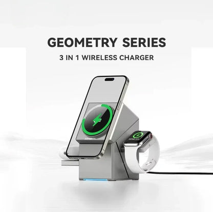 Încărcător Wireless 3 în 1 Rotativ – iPhone, Watch, AirPods