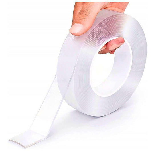 Bandă dublu adezivă din silicon transparent – 4 m x 3 cm x 2 mm, lavabilă și reutilizabilă