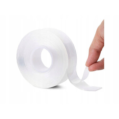 Bandă dublu adezivă din silicon transparent – 3 m x 1.8 cm x 2 mm, lavabilă și reutilizabilă