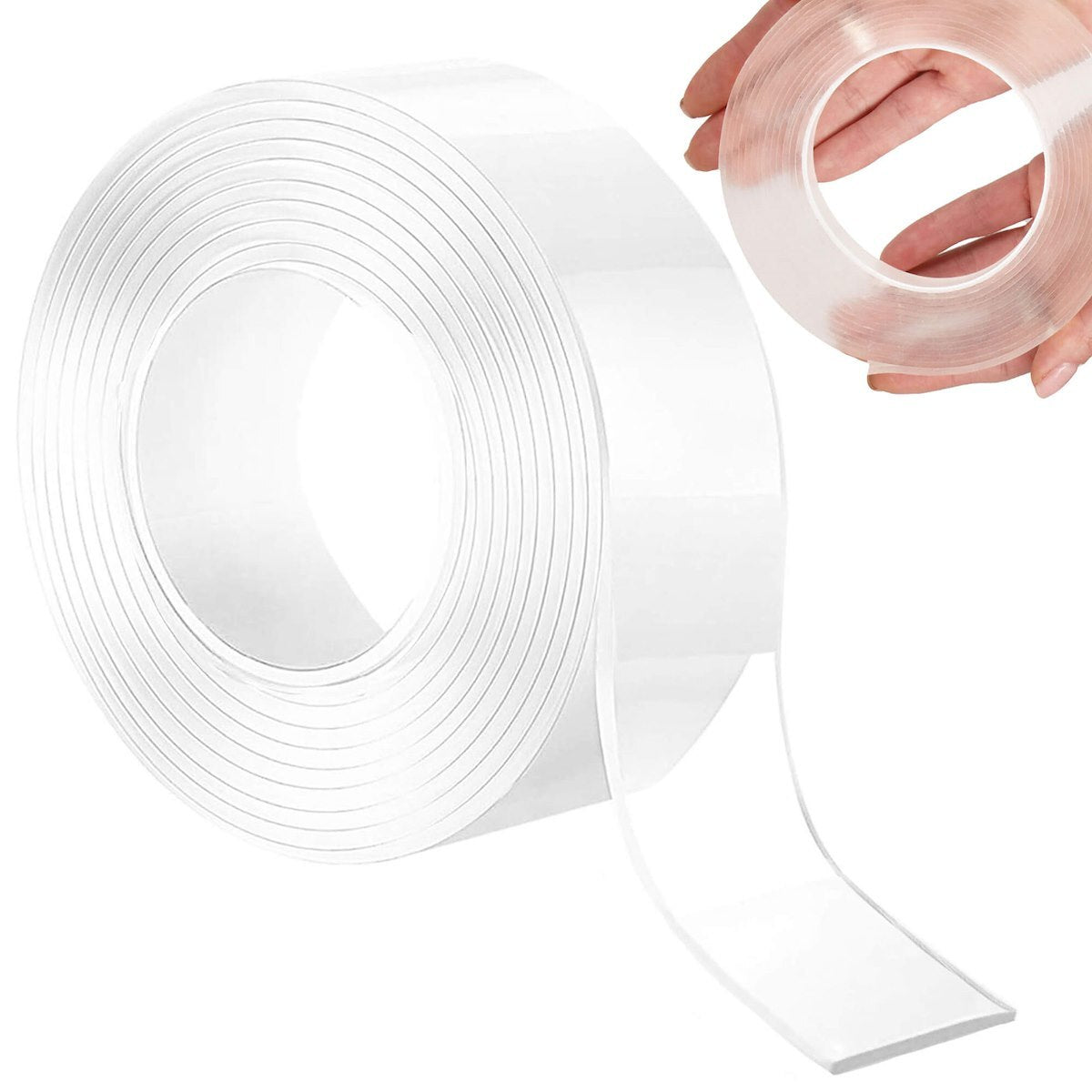 Bandă dublu adezivă din silicon transparent – 3 m x 1.8 cm x 2 mm, lavabilă și reutilizabilă