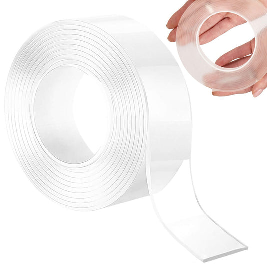 Bandă dublu adezivă din silicon transparent – 3 m x 1.8 cm x 2 mm, lavabilă și reutilizabilă