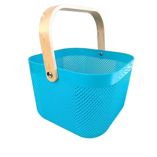 Coș de Depozitare din Plastic cu Mânere din Bambus – 24x17 cm