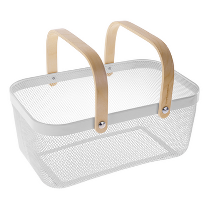 Coș de Depozitare din Plastic cu Mânere din Bambus – 40X18  cm