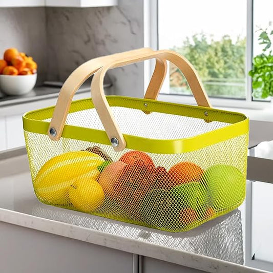 Coș de Depozitare din Plastic cu Mânere din Bambus – 40X18  cm