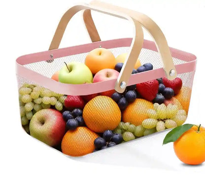 Coș de Depozitare din Plastic cu Mânere din Bambus – 40X18  cm