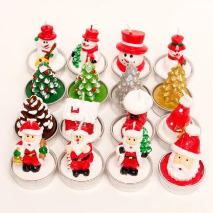 Set 12 lumanari decorative cu tematica de Craciun, de tip pastila