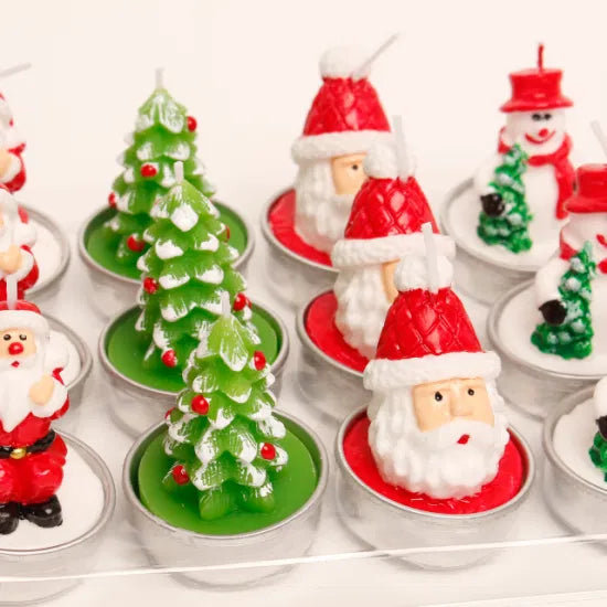 Set 12 lumanari decorative cu tematica de Craciun, de tip pastila