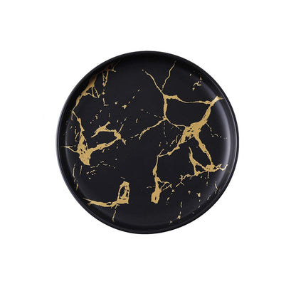 Set 25 de farfurii Negre cu aspect de marmura din plastic, reutilizabile - elegante 26cm