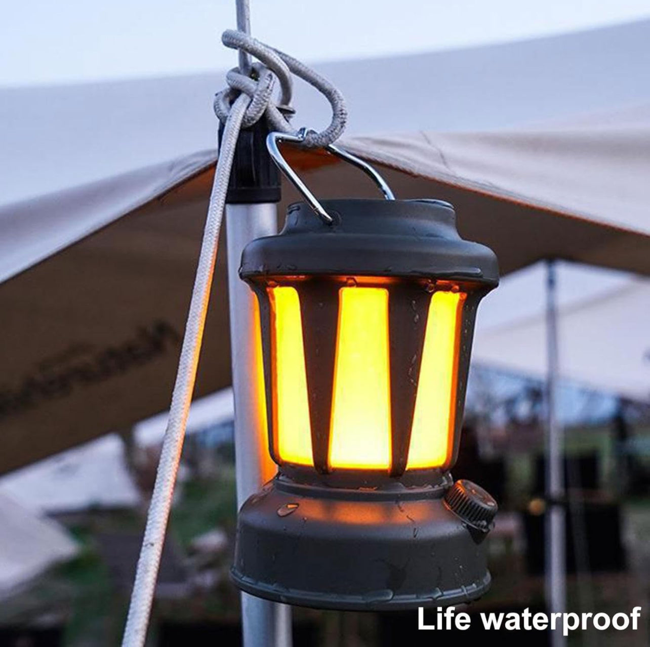 Lampa solara de camping,LED, in forma de felinar, reincarcabila, cu maner