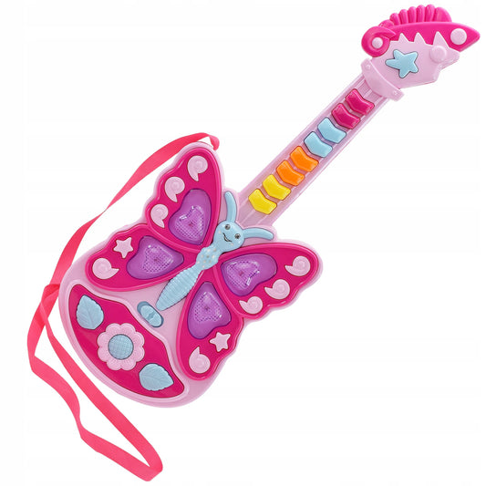 Jucarie Interactiva Chitara cu Panou Muzical si Luminos, Functii Multiple, Roz 52.8*23*5