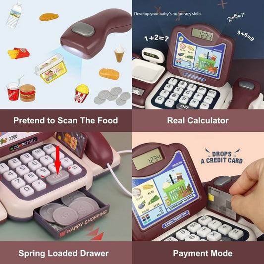 Casa de marcat interactiva cu sertar si scanner Fun Cash Pink