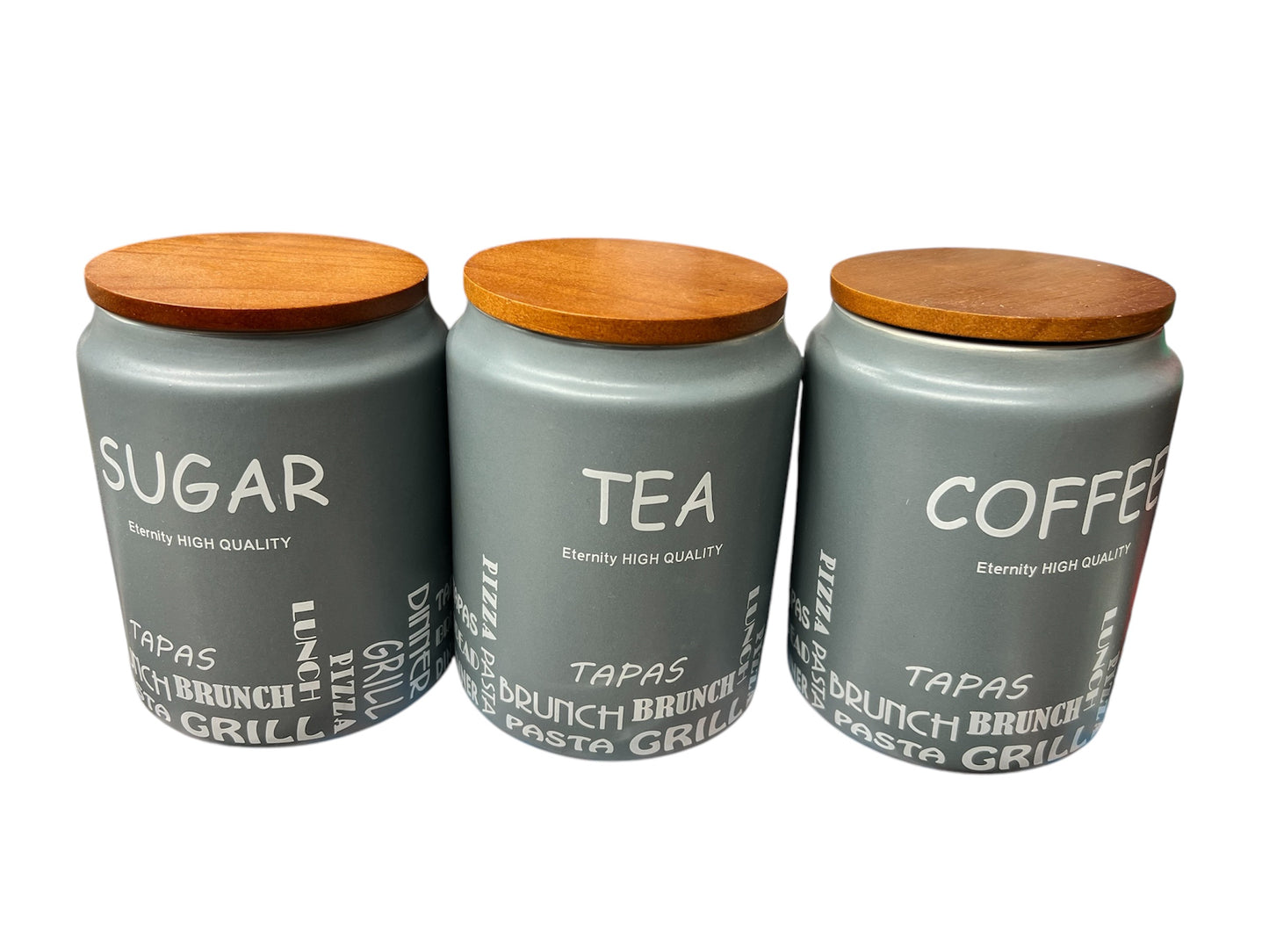 Set 3 recipiente pentru cafea/ceai/zahar, Ceramica, Gri 800ml