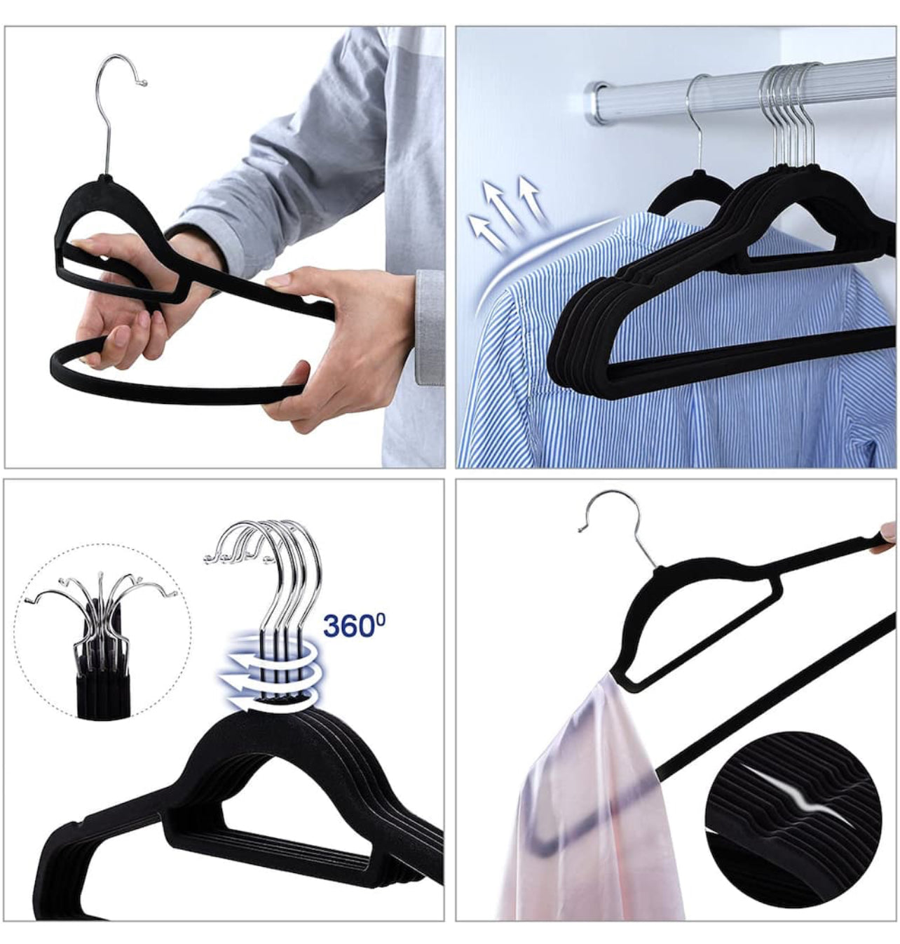 Set 10 umerase din catifea negre 44cm